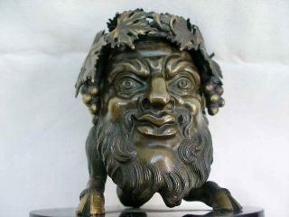 Outstanding 19th Century Bronze Bacchanalian Satyr Head Inkwell. 8