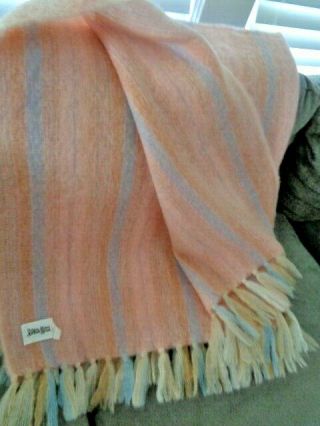 Neiman Marcus Pastel Mohair & Wool Fringed Throw Blanket 54 " X 70 " Pink/peach