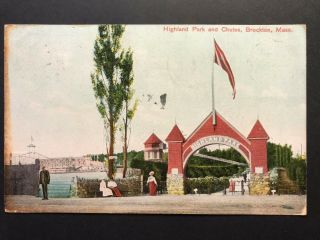 Postcard Brockton Ma - Entrance To Highland Park And Chutes