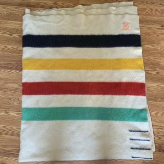 Vintage Hudson Bay Wool Blanket Stripe 4 Point - 68” X 84”