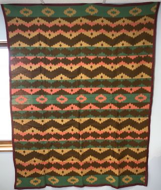 Vintage Camp Blanket Cotton Western Indian 60x74” Aztec Zig Zags Beacon