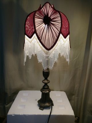 Victorian Style Cranberry Red Lamp,  Shade Fringe Beads