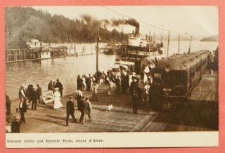 Dr Who 1909 Postcard Steamer Idaho & Electric Train Coeur Dalene Id 50778