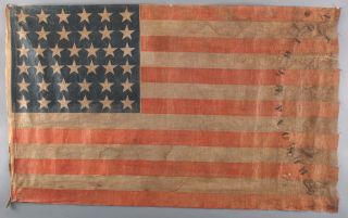 Antique 1888 Harrison & Morton Presidential Political 38 Star American Flag,  Nr