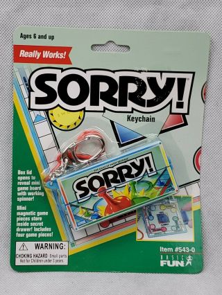 Nos Sorry Game Vintage Novelty Mini Keychain 2000 Hasbro Basic Fun