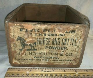 Antique Jc Houghton Horse Cattle Powder Vet Medicine Wood Box Lancaster Pa Drug