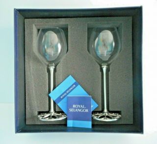 Fantastic Boxed Royal Selangor V & A Wine Glasses.  Pewter And Glass