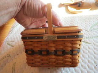 1996 Longaberger Miniature Market Basket Liner Protector W Lid