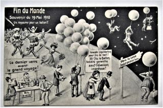 End Of The World 1910 Fantasy Halleys Comet People Flee Earth Postcard