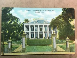 Natchez Miss.  Mississippi Antique Postcard Dunleith Residence Carpenter Mail1909