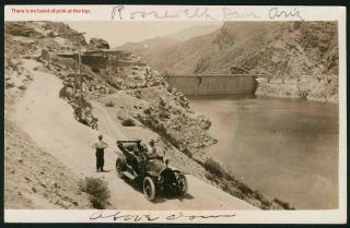 Old Photo Postcard,  Rppc,  Touring Car,  Roosevelt Dam,  Arizona,  Nr Phoenix,  Maricopa Cy