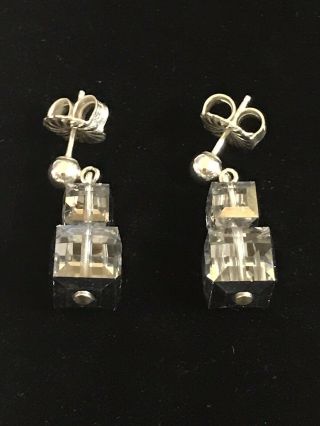Swarovski Swan Signed Sterling Silver Crystal Cube Dangle Earrings