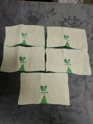 " Weather Cock " Vtg Marghab Madeira Embroidery Cocktail Napkins Green (5)