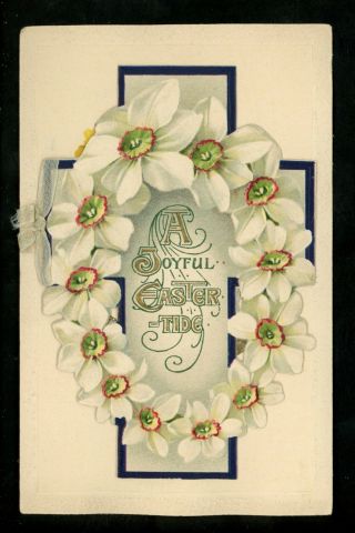 Novelty Vintage Postcard Fold Open Easter Greetings Flowers Religious