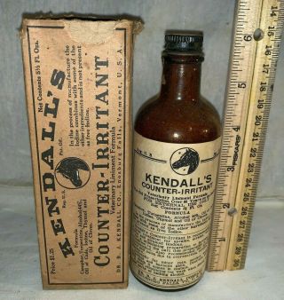 Antique Kendall Counter Irritant Vet Medicine Bottle Box Horse Veterinary Remedy
