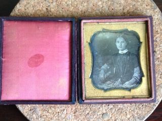 1800s Antique Daguerreotype Photograph Young Victorian Girl Tinted Portrait Case