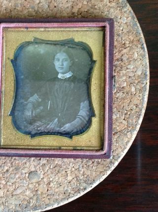 1800s Antique daguerreotype Photograph Young Victorian Girl Tinted Portrait Case 2