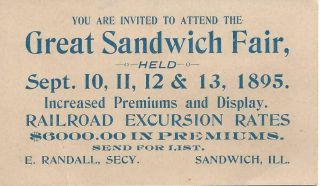 Ad card Sandwich,  IL 1895 Great Sandwich Fair.  2: A cupid card of love.  Cute 3