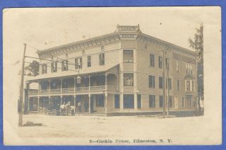 Edmeston,  Ny,  Gaskin House Hotel Horse & Buggy,  Rppc Real Photo Postcard 1907