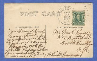 Edmeston,  NY,  Gaskin House Hotel Horse & Buggy,  RPPC Real Photo Postcard 1907 2