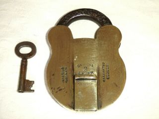Old Vintage/antique Heavy Brass 2 - Lever Secure Padlock With Key