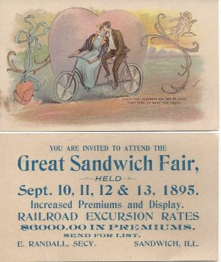 Ad Card Sandwich,  Il 1895 Great Sandwich Fair.  1: A Cupid Card Of Love.  Cute