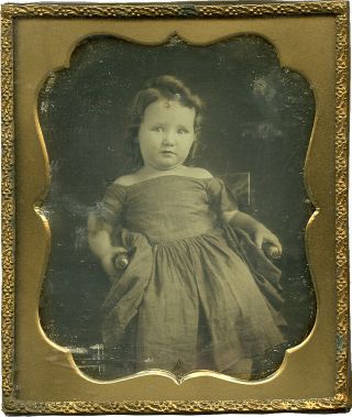 Early Full Case Sixth Plate Daguerreotype Of Young Girl W Curls Seal