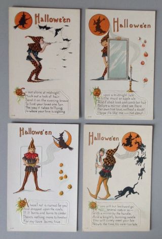 Nash Halloween Postcards - Set Of 4 - Series H - 44 - Pixies,  Witches By Moonlight