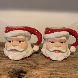 2 Longaberger Pottery Christmas Santa Claus Mugs / Coffee Mug Set