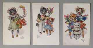 Vintage Artist Signed Thiele Postcards (3) Series 1468 - Cats W/ Flowers,  Gifts