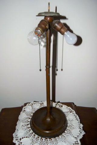 c.  1920 ' s Unique Art Glass and Metal Leaded Glass Table Lamp Base Handel era 2