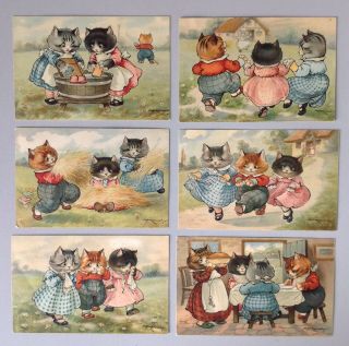 Signed A.  E.  Kennedy Cat Postcards " The Three Little Kittens " - Delightful Cats