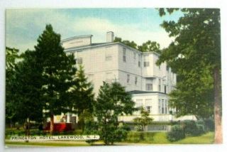 Vintage 1940s Linen Postcard Of Princeton Hotel,  Lake Wood,  Nj