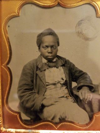Rare 1/6 Ambrotype Seated African American Boy w/ Tie.  Hand Colored. 4