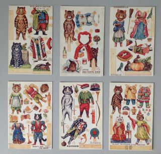 Tuck " Dressing Doll Fairy Tales " Series Iv Postcards (6) Signed Louis Wain - Rare