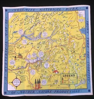 Vintage Hysterical Map Of Yosemite National Park By Jolly Lindgren 1948 Novelty
