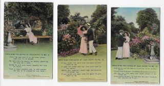 Set Of 3 Bamforth Song Cards - Set 4558 Open Wide The Gates Of Your Heart To Me