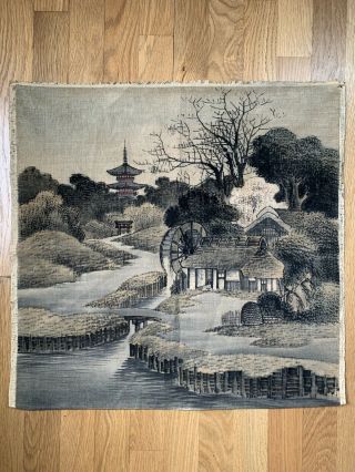 Rare Antique Hand Woven Tapestry Wall Hanging Asian Theme 21”x 21” Art