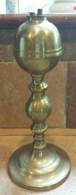Antique Brass Whale Oil Lamp Double Burner Seamed Construction 19th Century