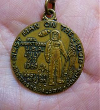 Vintage " Rare " Brass Nasa Apollo 11 First Man On The Moon Commemorative Keychain