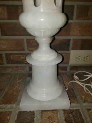 Vintage Italian Carved Alabaster Marble White Black Lamp Large 20 