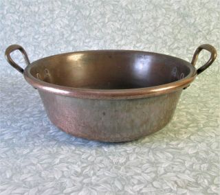 ANTIQUE French Thick Heavy 3kg COPPER JAM PAN 6.  9lbs Cook Pot Bowl BRASS HANDLE 2
