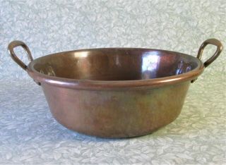 ANTIQUE French Thick Heavy 3kg COPPER JAM PAN 6.  9lbs Cook Pot Bowl BRASS HANDLE 4