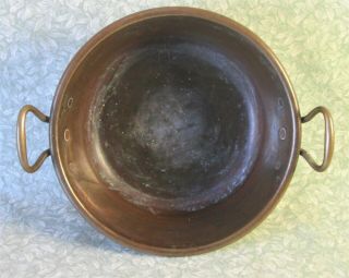 ANTIQUE French Thick Heavy 3kg COPPER JAM PAN 6.  9lbs Cook Pot Bowl BRASS HANDLE 5
