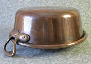 ANTIQUE French Thick Heavy 3kg COPPER JAM PAN 6.  9lbs Cook Pot Bowl BRASS HANDLE 6