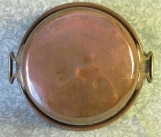 ANTIQUE French Thick Heavy 3kg COPPER JAM PAN 6.  9lbs Cook Pot Bowl BRASS HANDLE 7