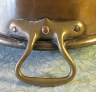 ANTIQUE French Thick Heavy 3kg COPPER JAM PAN 6.  9lbs Cook Pot Bowl BRASS HANDLE 8