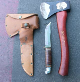 Vintage Boys Scouts Of America Plumb Axe & Western Knife Combination Sheath Bsa