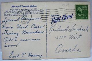 Late 1940 ' s Lincoln/Mercury Dealership Linen Postcard 2