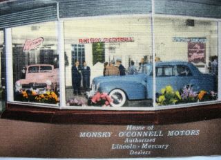 Late 1940 ' s Lincoln/Mercury Dealership Linen Postcard 3
